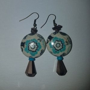 Vintage porcelain hematite earrings brass earwires